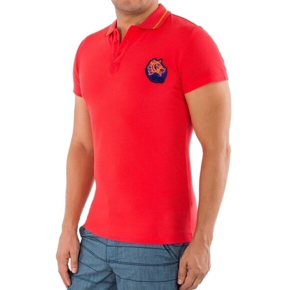 New Just Cavalli Men XXS US/EU 44 Red Tiger Embroidery Classic Polo Shirt Tee  - Picture 3 of 5